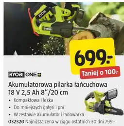 Jula Akumulatorowa pilarka łańcuchowa RYOBI ONE+ 18 V 2,5 Ah 8/20 cm oferta