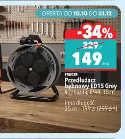 Biedronka Przedłużacz bębnowy ED15 Grey 4 gniazda IP44 15 m Tracer oferta