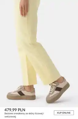 Ryłko Beżowe sneakersy ze skóry licowej i welurowej oferta