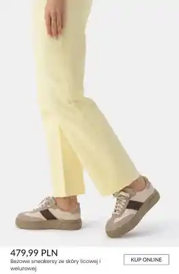 Beżowe sneakersy ze skóry licowej i welurowej