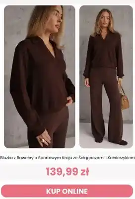 Bluzka z bawełny o sportowym kroju ze ściągaczami i kołnierzykiem Reneé