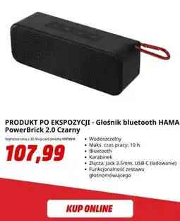 Media Markt Głośnik bluetooth Hama PowerBrick 2,0 czarny oferta