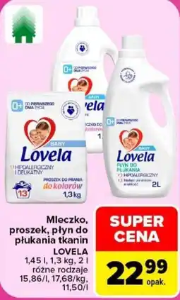 Carrefour Mleczko, proszek, płyn do płukania tkanin Lovela oferta