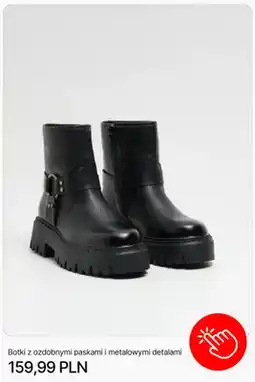 Cropp Botki z ozdobnymi paskami i metalowymi detalami Cropp oferta