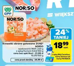 Carrefour Krewetki Vannamei obrane gotowane NORSO oferta