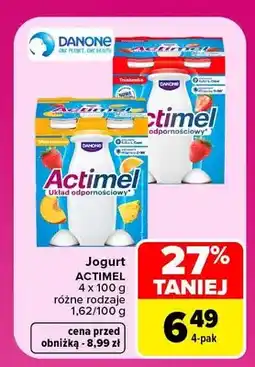 Carrefour Jogurt Actimel truskawkowy Danone 4-pak oferta