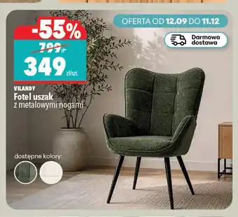 Fotel uszak z metalowymi nogami Vilandy