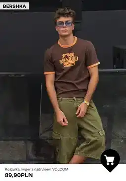 Bershka Koszulka ringer z nadrukiem Volcom oferta