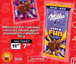 Biedronka Milka Extra Fun Czekolada mleczna z miksem jagód i strzelającymi cukierkami 150 g oferta