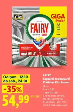 Lidl Kapsułki do zmywarki Platinum Plus Lemon Fairy oferta