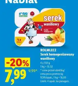 Lidl ROLMLECZ Serek homogenizowany waniliowy oferta