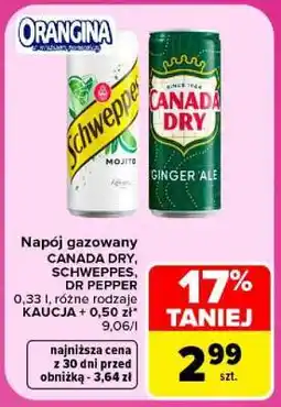 Carrefour Napój gazowany CANADA DRY, SCHWEPPES, DR PEPPER oferta