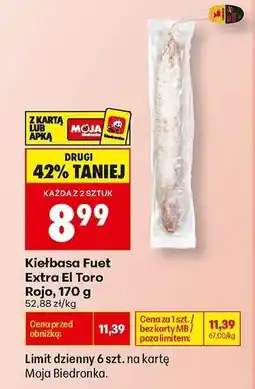 Biedronka Kiełbasa Fuet Extra El Toro Rojo, 170 g oferta
