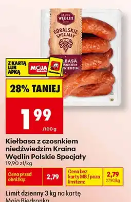 Biedronka Kiełbasa z czosnkiem niedźwiedzim Kraina Wędlin Polskie Specjały oferta