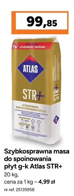 Szybkosprawna masa do spoinowania płyt g-k Atlas STR+