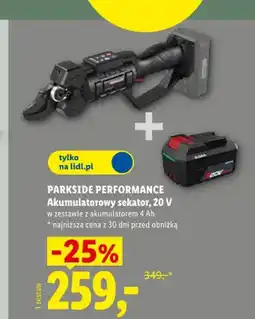 Lidl Akumulatorowy sekator Parkside Performance 20V w zestawie z akumulatorem 4Ah oferta