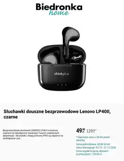 Biedronka Słuchawki douszne bezprzewodowe Lenovo LP40II, czarne oferta