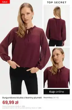 Top Secret Burgundowa bluzka z tkaniny plumeti Top Secret oferta