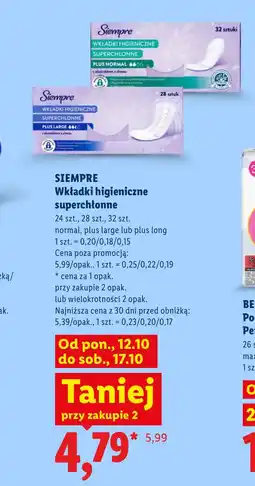 Lidl Wkładki higieniczne Siempre oferta