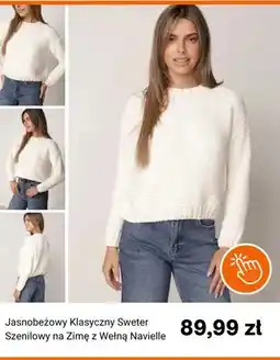 Born2be Jasnobeżowy klasyczny sweter szenilowy na zimę z wełną Navielle oferta