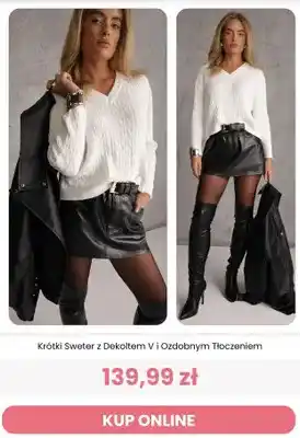 Krótki sweter z dekoltem V i ozdobnym tłoczeniem Reneé