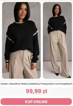 Renee Sweter z bawełną i wełną ozdobiony przeszyciami na krawędziach Reneé oferta