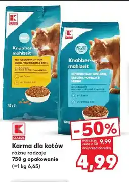 Kaufland Karma dla kotów Knabber-mahlzeit z kurczakiem indykiem i kaczką K-Classic oferta