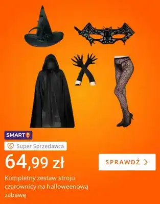 Kompletny zestaw stroju czarownicy na halloweenową zabawę