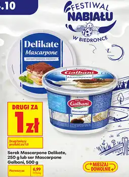 Biedronka Serek Mascarpone Delikate, 250 g lub ser Mascarpone Galbani, 500 g oferta