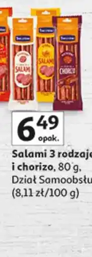 Auchan Salami 3 rodzaje i chorizo, 80 g, Dział Samoobsługi oferta