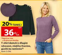 Auchan T-shirt damski z długim rękawem, miękka tkanina, guziki na ramieniu Inextenso oferta
