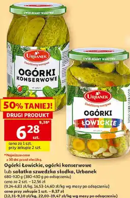 Auchan Ogórki łowickie, ogórki konserwowe lub sałatka szwedzka słodka Urbanek oferta