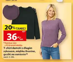 Auchan T-shirt damski z długim rękawem miękka tkanina guziki na ramieniu Inextenso oferta