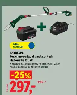 Lidl Podkrzesywarka akumulatorowa Parkside 20V w zestawie z akumulatorem 4Ah i ładowarką 120W oferta