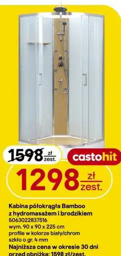 Castorama Kabina półokrągła Bamboo z hydromasażem i brodzikiem oferta