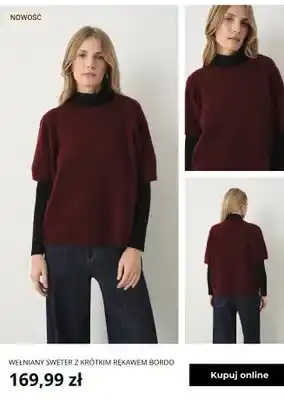 Wełniany sweter z krótkim rękawem bordo Greenpoint