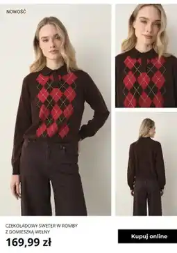 Greenpoint Czekoladowy sweter w romby z domieszką wełny Greenpoint oferta