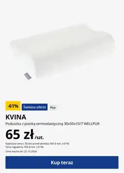 JYSK Poduszka z pianką termoelastyczną Kvina 30x50x10/7 cm Wellpur oferta