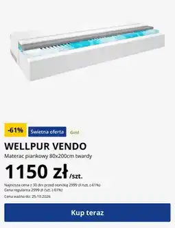 JYSK Materac piankowy 80x200 cm twardy Wellpur Vendo oferta