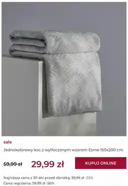 Home&You Jednokolorowy koc z wytłoczonym wzorem Esme 150x200 cm home & you oferta