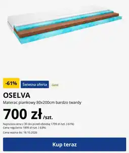 JYSK Materac piankowy Oselva 80x200 cm bardzo twardy oferta