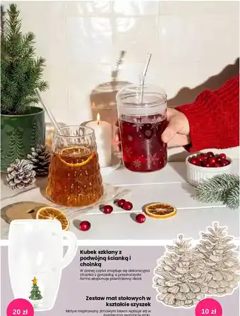 Kubek szklany z podwójną ścianką i choinką