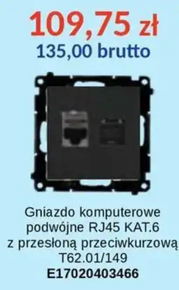 AT Gniazdo komputerowe podwójne RJ45 KAT.6 z przesłoną przeciwkurzową oferta