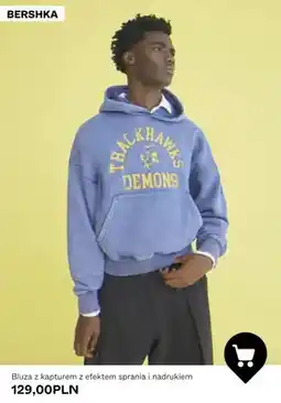 Bershka Bluza z kapturem z efektem sprania i nadrukiem Bershka oferta