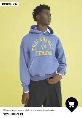Bluza z kapturem z efektem sprania i nadrukiem Bershka
