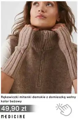 Medicine Rękawiczki mitenki damskie z domieszką wełny kolor beżowy Medicine oferta