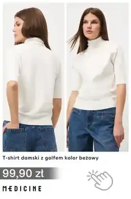 Medicine T-shirt damski z golfem kolor beżowy Medicine oferta