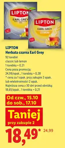 Lidl LIPTON Herbata czarna Earl Grey oferta