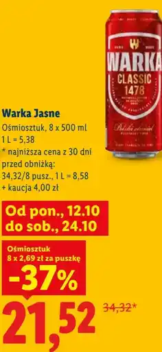Lidl Piwo Warka Jasne oferta