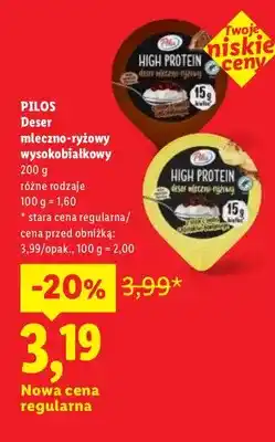 Lidl Deser mleczno-ryżowy wysokobiałkowy Pilos z sosem o smaku czekoladowym oferta